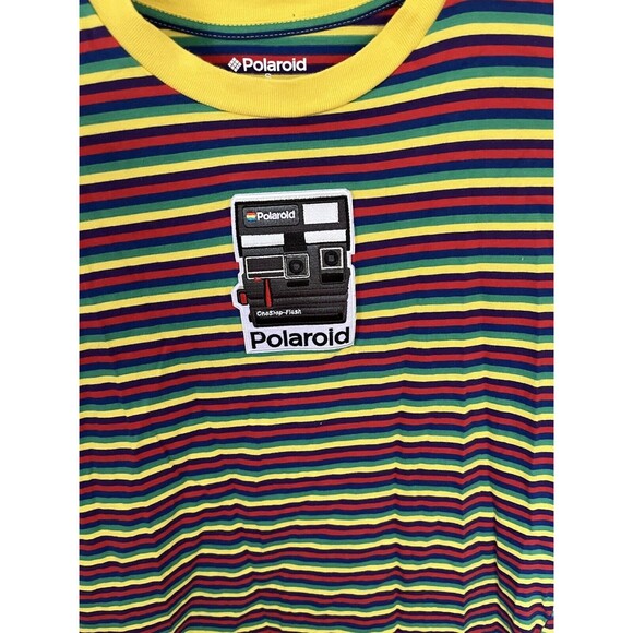 Polaroid Men's Short Sleeve Tee Shirt Striped Rainbow Colors Size Small - Picture 2 of 6